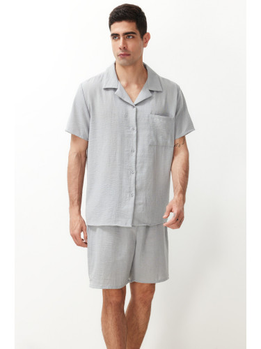 Trendyol Gray Regular Fit Shirt Collar Pajama Set with Woven Shorts