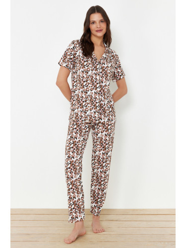 Trendyol Multicolored Cotton Leopard Pattern Knitted Pajamas Set
