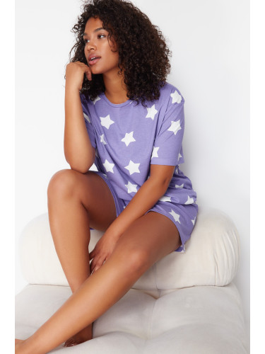 Trendyol Curve Lilac Star Printed Knitted Pajama Set