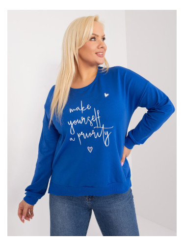 Cobalt blue women's plus size blouse with inscription