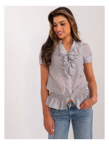 Grey summer blouse with ruffles