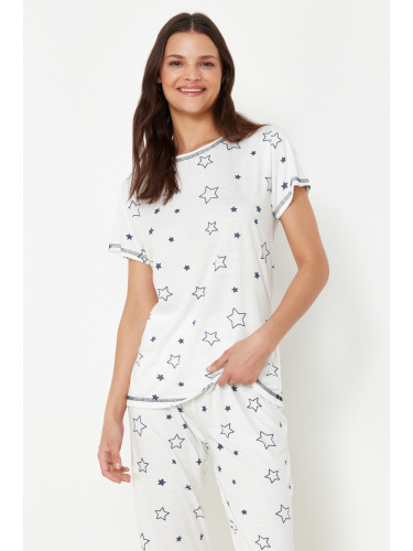 Trendyol Ecru Star Patterned Knitted Pajamas Set