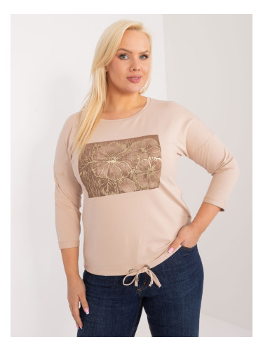 Beige women's blouse in a larger size with 3/4 sleeves