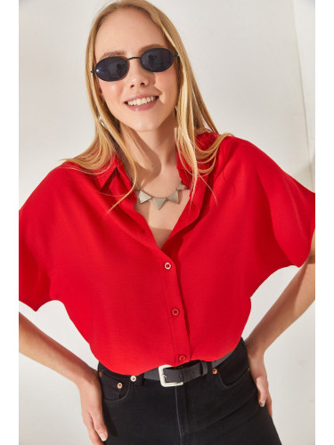 Olalook Women's Red Bat Oversized Linen Shirt