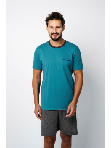 Men's pyjamas Stefano, short sleeves, shorts - blue-green/dark melange
