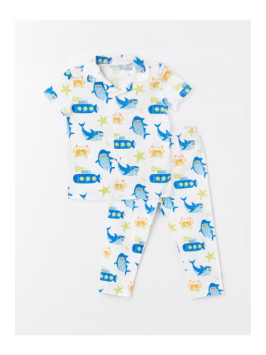 LC Waikiki Polo Neck Short Sleeve Printed Baby Boy Pajamas Set