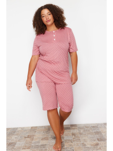 Trendyol Curve Pink Polka Dot Capri Knitted Pajamas Set