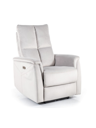 Кадифено кресло с функция масаж - светло сиво