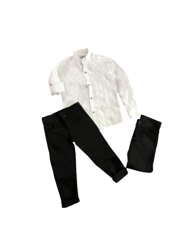 Комплект от риза в бяло и панталони в черно за момче