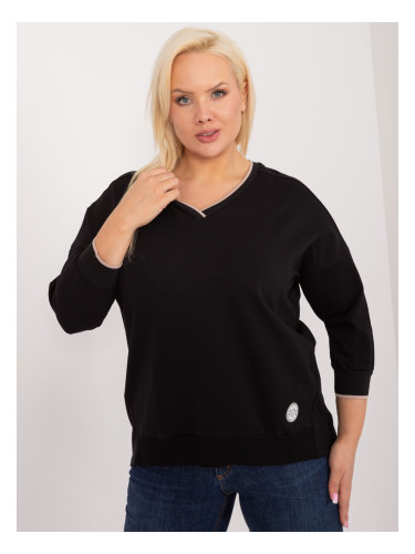 Plus size black smooth blouse with cuffs