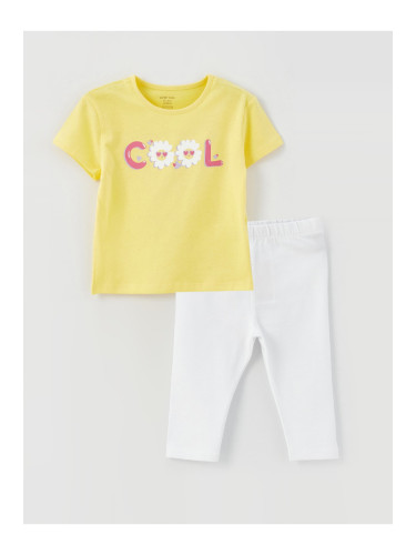 LC Waikiki Crew Neck Printed Baby Girl T-Shirt And Tights 2-Pack