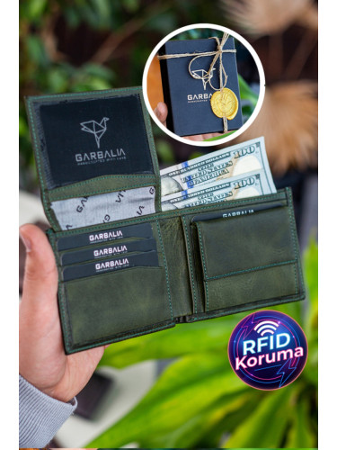 Garbalia Jackson Genuine Leather Crazy Green Wallet with Coin Eyes, Rfid Blocke