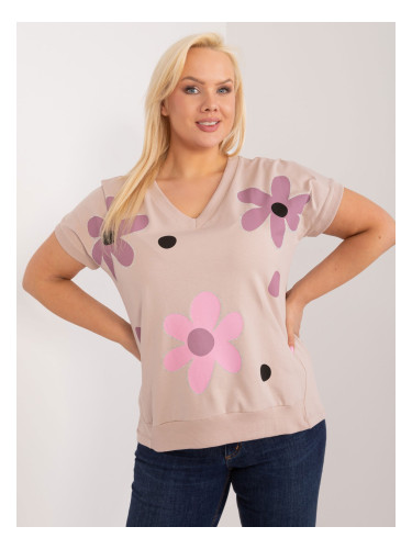 Beige women's plus size blouse with flowers