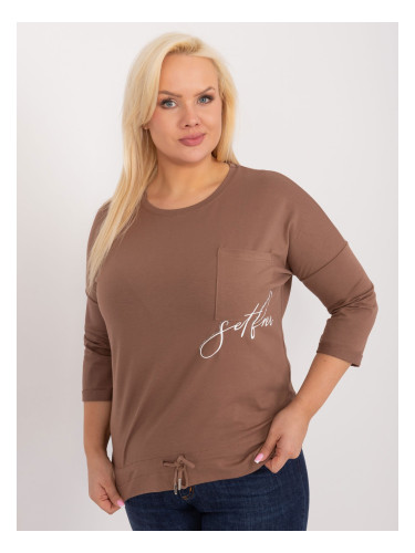 Brown blouse in a larger size with 3/4 sleeves