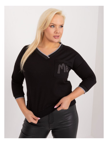 Plus size black casual blouse with pocket