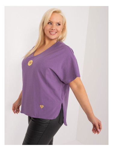 Purple loose plus size neckline blouse