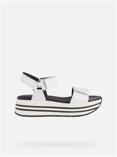 Black and White Women's Leather Sandals on Geox Kency Platform - Women