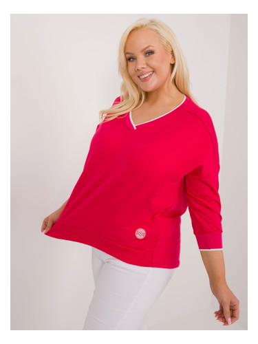 Plus size red casual blouse with 3/4 sleeves