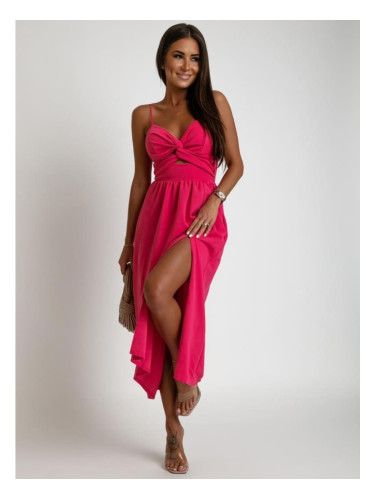 Dark pink summer midi dress with straps