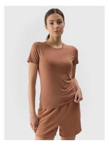 Women's Plain T-Shirt slim 4F - brown