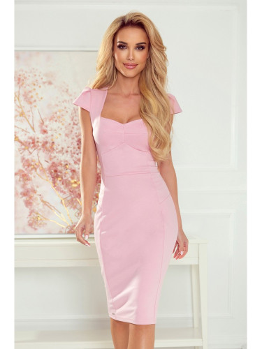 Елегантна рокля с къс ръкав в розов цвят 318-4