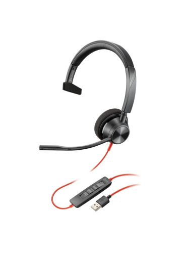 Слушалки Plantronics Blackwire 3310 USB-A (212703-01), моно слушалка, USB Type A, шумопотискащ микрофон, технология SoundGuard, сертифицирани за Microsoft Teams, черни
