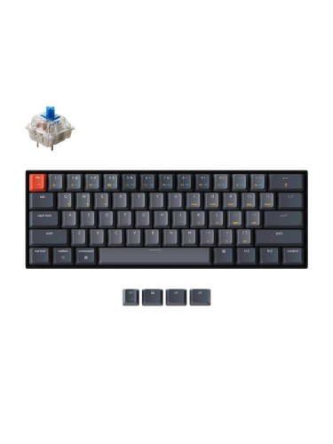 Клавиатура Keychron K12 Hot-Swappable, бежични, гейминг, Gateron Blue Switch, RGB подсветка, черна, USB/Bluetooth