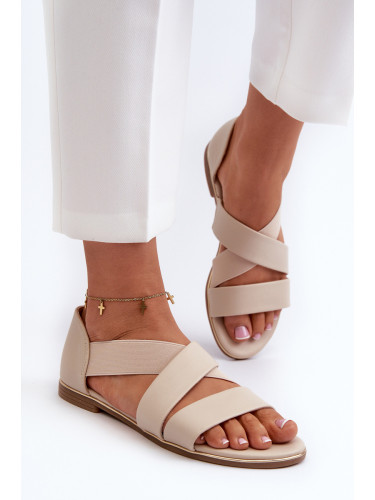 EVENTO Кожени сандали с ластик Бежови Пулия