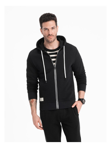 Ombre Men's BASIC unbuttoned hooded sweatshirt - black