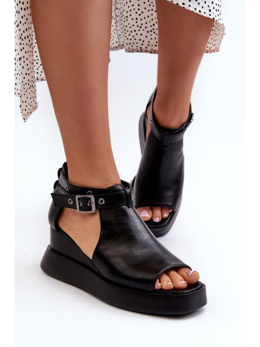 Boto Дамски сандали на платформа и танкетка от черна еко кожа Hloeli