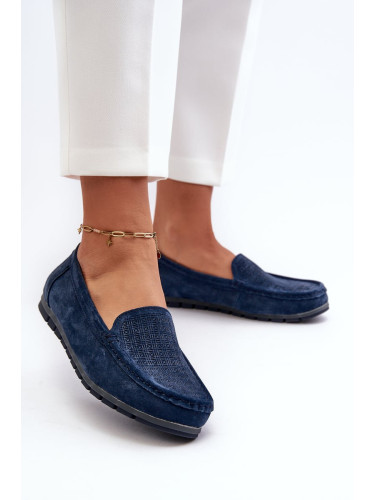 Women's suede loafers, navy blue, S.Barski