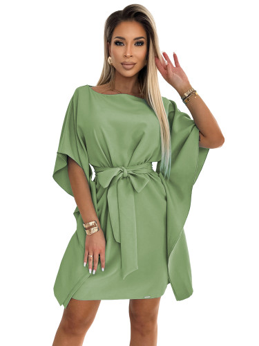 287-27 SOFIA Butterfly dress with a binding at the waist - olive color