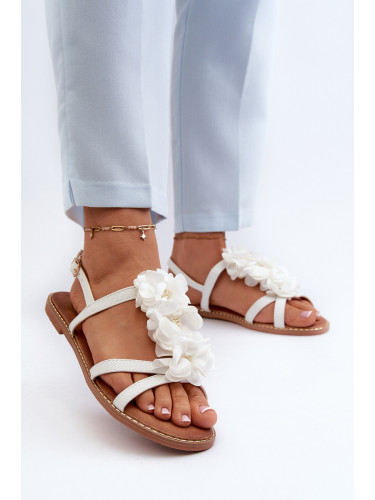 Boto Дамски равни сандали, украсени с декорации на бели цветя Abidina