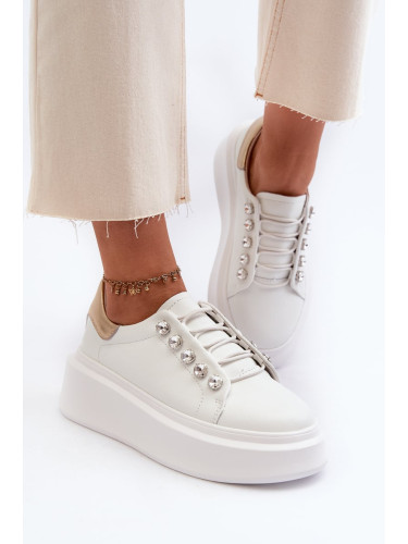 Women's leather sneakers on a solid platform, white S.Barski