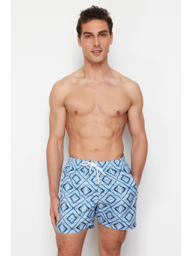 Trendyol Gray Standard Size Geometric Print Swim Shorts
