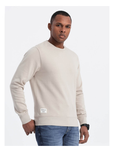 Ombre Men's BASIC sweatshirt with round neckline - light beige