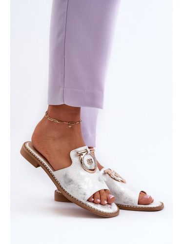 S. BARSKI Елегантни блестящи дамски чехли с декорация С.Барски