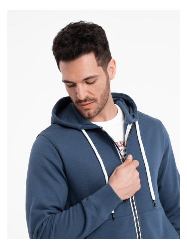 Ombre BASIC men's unbuttoned hooded sweatshirt - navy blue