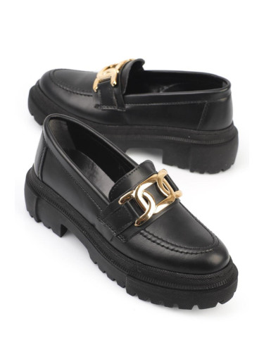 Capone Outfitters Capone Oval Toe Women's Loafers with Metal Accessories and Trak Sole Wrinkled Patent Leather.