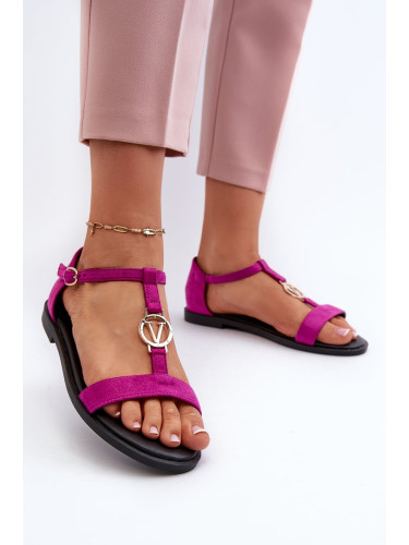 Women's flat sandals with gold trim Vinceza Fuchsia