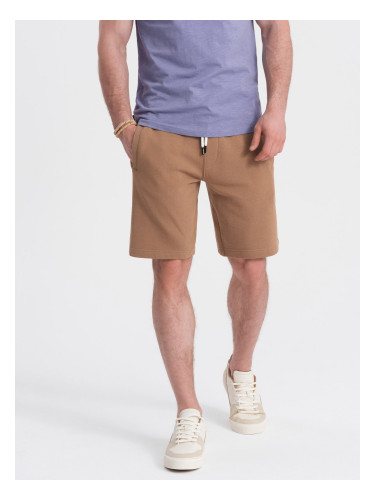 Ombre Men's knit shorts with drawstring and pockets - brown
