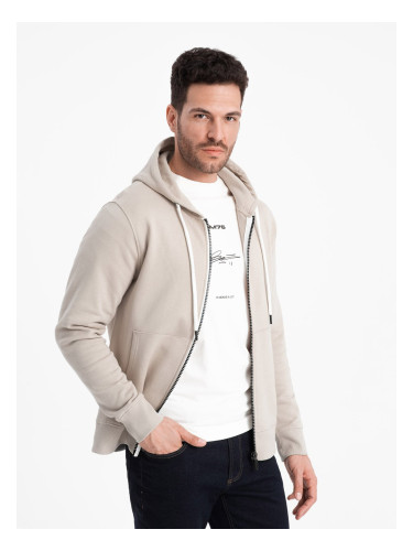 Ombre BASIC men's unbuttoned hooded sweatshirt - light beige