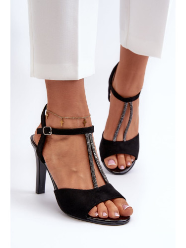 Women's high-heeled sandals with embellished straps Sergio Leone Black