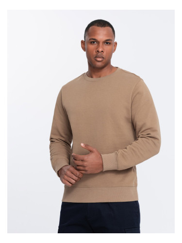 Ombre Men's BASIC sweatshirt with round neckline - brown