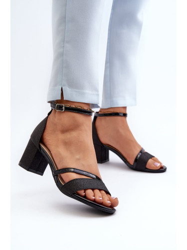 Shimmering Women's Low Heeled Sandals Black Ploemis