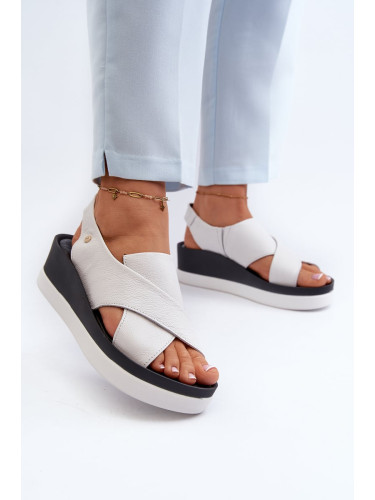 Zazoo Leather wedge sandals, white