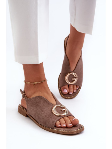 Elegant women's sandals with embellishments, Eco Suede S.Barski Brown
