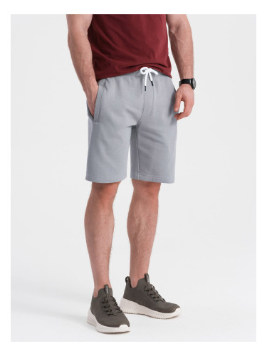 Ombre Men's knit shorts with drawstring and pockets - grey
