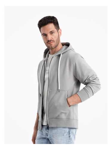 Ombre Men's BASIC unbuttoned hooded sweatshirt - grey