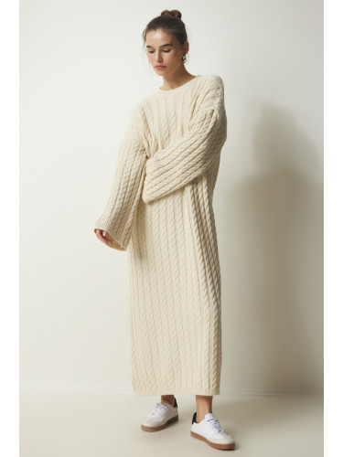 Happiness İstanbul Women's Cream Knit Detailed Thick Oversize Knitwear Dress